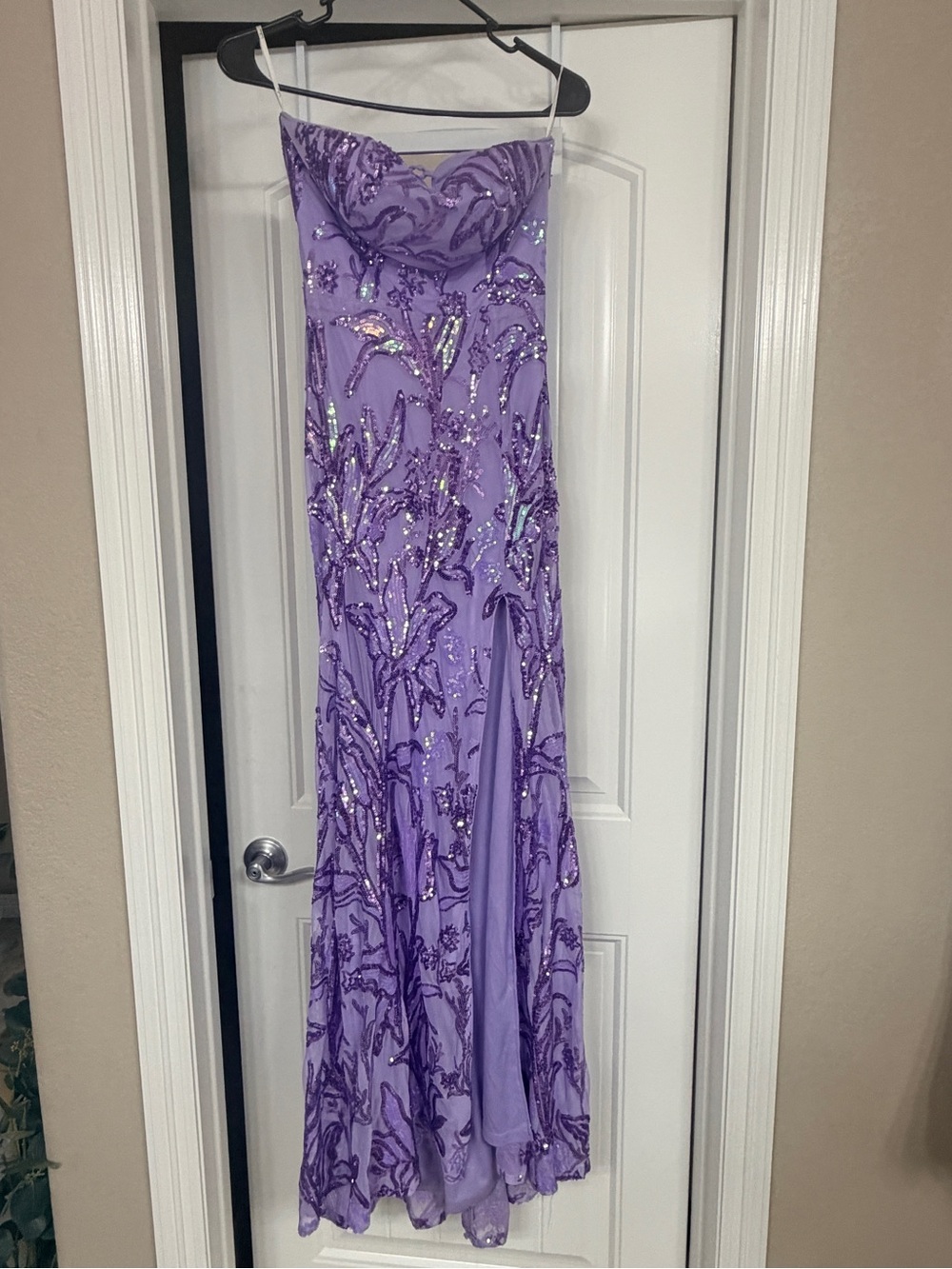 Lulus Shimmering Icon Lavender Sequin Lace-Up Strapless Maxi Dress - Picture 3 of 8